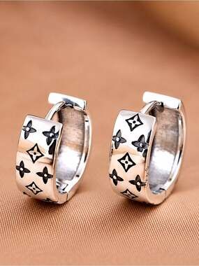 Sterling Silver Plated Engraved Floral Huggie Hoop Earrings